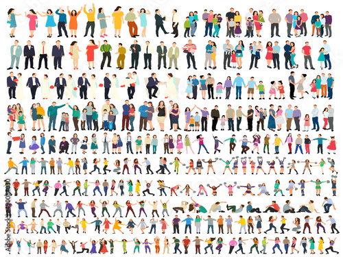 people, kids set, flat design collection, isolated vector