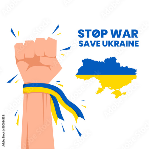 Save Ukraine, Stop War. Background vector illustration of raising hands as demonstration act for defending ukraine against Russia attacks