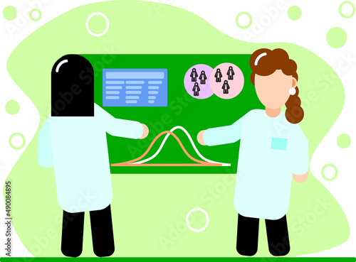 Female scientists in the lab coats analysing and presenting results of genetic study in case-control samples