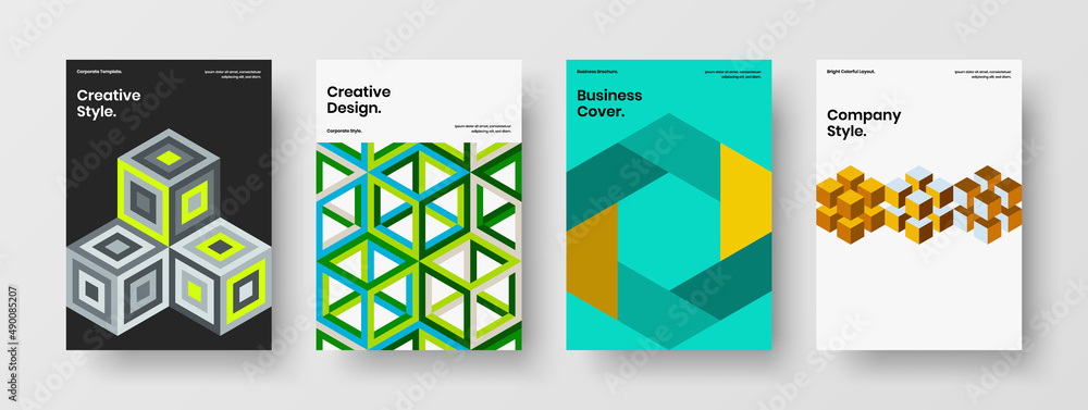 Obraz premium Vivid poster A4 vector design layout collection. Amazing mosaic tiles booklet template bundle.