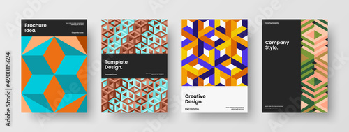 Clean geometric hexagons book cover concept composition. Creative handbill A4 design vector template collection.