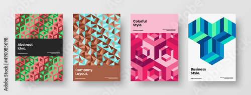 Trendy brochure A4 vector design illustration bundle. Simple mosaic tiles poster concept composition.