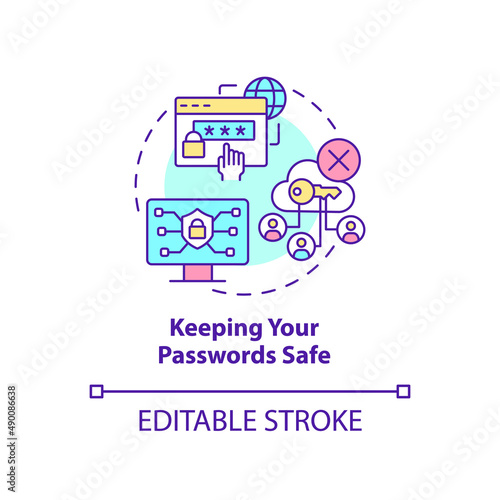 Keeping your passwords safe concept icon. Digital basic foundation skills abstract idea thin line illustration. Isolated outline drawing. Editable stroke. Arial, Myriad Pro-Bold fonts used
