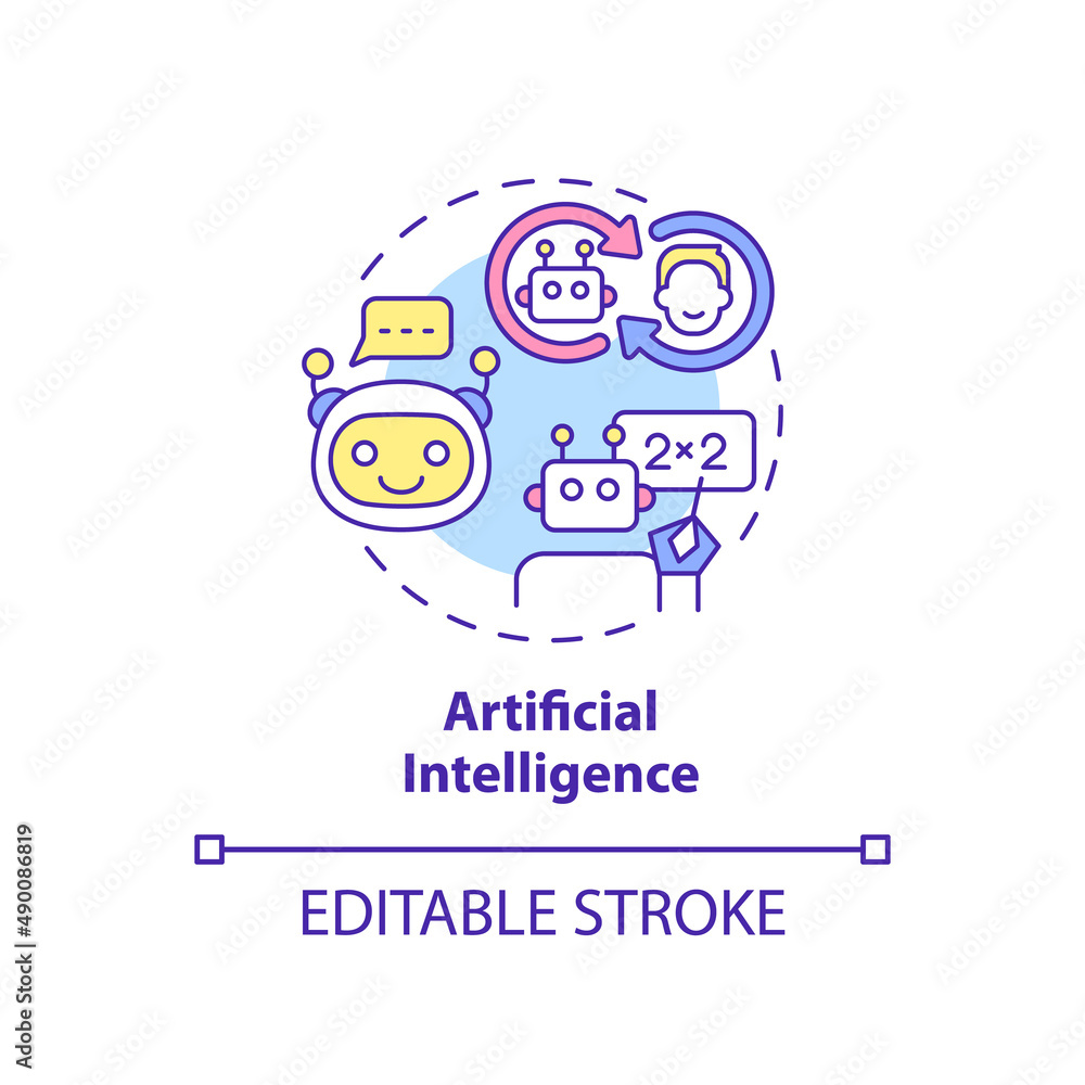 Artificial intelligence concept icon. Machine learning. Major digital skills abstract idea thin line illustration. Isolated outline drawing. Editable stroke. Arial, Myriad Pro-Bold fonts used