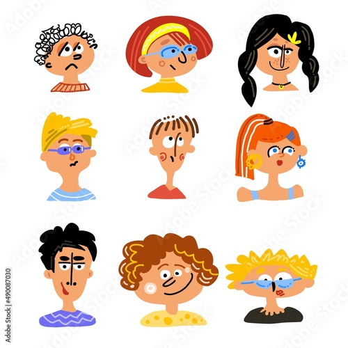 set of emotion faces. People avatar. Doodle
