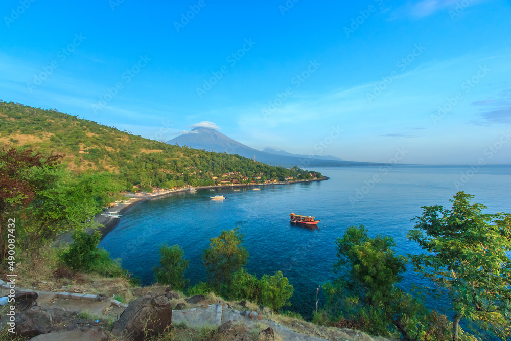 Scenic view of Agung volcano from Amed village, Bali, Indonesia