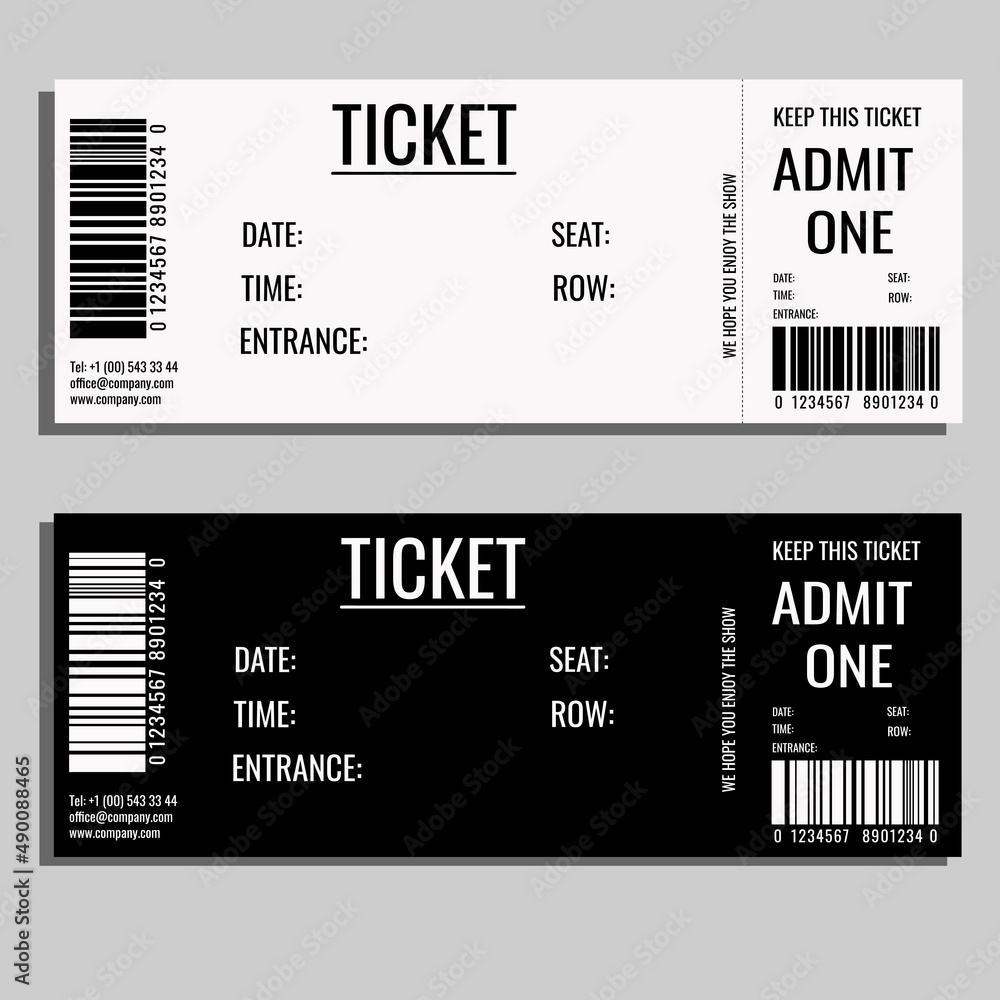 Modern simple minimalistic ticket design. Admit one. Vector illustration 