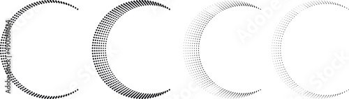Halftone dots in Semi Circle Form .  Vector Illustration .Technology round. Moon Logo . Design element . Abstract Geometric shape . letter c .