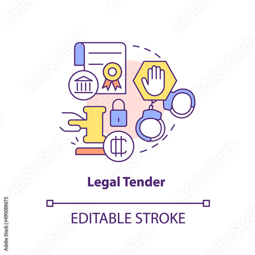 Legal tender concept icon. Crypto-currency shortcoming in nearest future abstract idea thin line illustration. Isolated outline drawing. Editable stroke. Arial, Myriad Pro-Bold fonts used