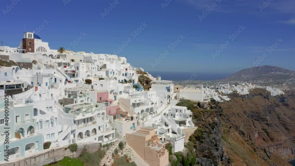 Plain straight aerial shot of Fira in Santorini, Greece Plain straight aerial shot of Fira in Santorini, Greece