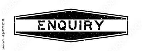 Grunge black enquiry word hexagon rubber seal stamp on white background