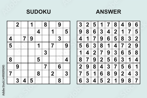 Vector sudoku with answer 459. Puzzle game with numbers.