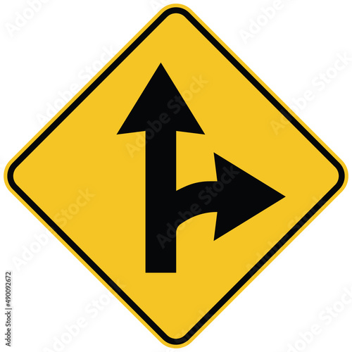 Proceed Straight or Turn Right Road Sign