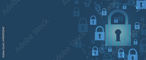internet digital security technology concept for business background. Lock on circuit board