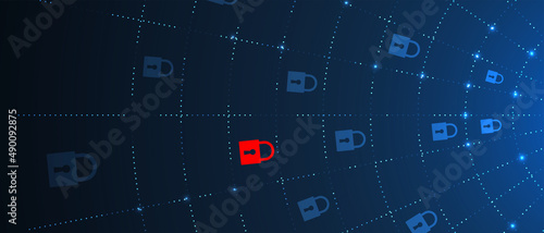 internet digital security technology concept for business background. Lock on circuit board