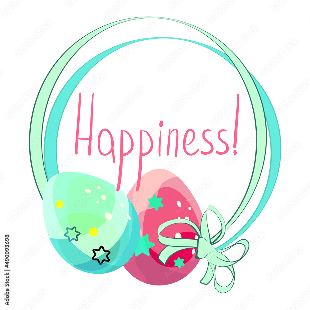 Fototapeta premium Easter drawing. Easter eggs. For the feast of the Christian and Catholic baptism. Church traditions. Bright colors.