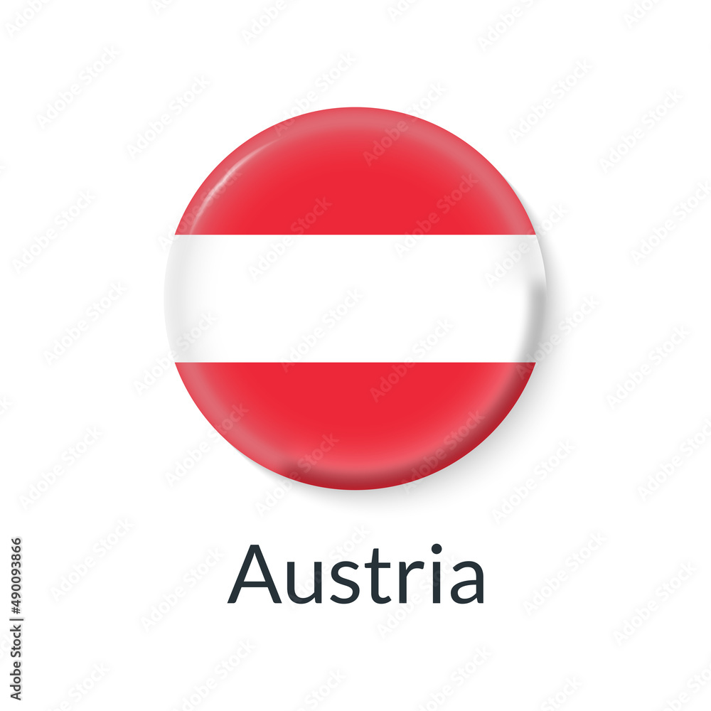 Austria flag 3d icon, circle badge or button. Round Austrian national symbol. Vector illustration. Austria flag 3d icon, circle badge or button. Round Austrian national symbol. Vector illustration.
