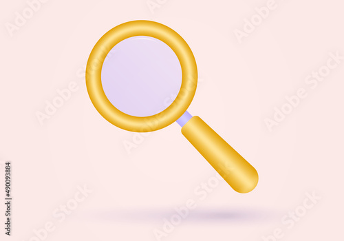 Magnify 3d icon. Magnifying glass or loupe sign. Search, find symbol. Vector illustration.