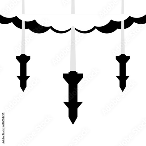 Missile rocket warhead launch frying air strikes in war with white background black icon flat vector design.