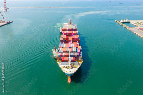 Aerial top view of cargo ship carrying container for import export goods  to customer,concept logistic and supply chain © Mrzproducer