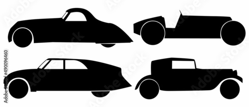 A set of four silhouettes of classic cars. © Anton