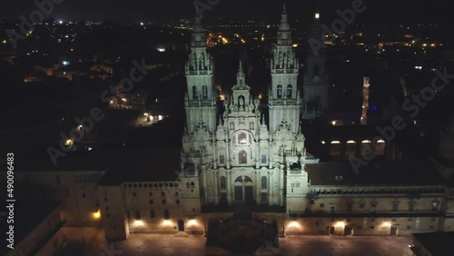 night aerial view of the Cathedral of Santiago de Compostela photo