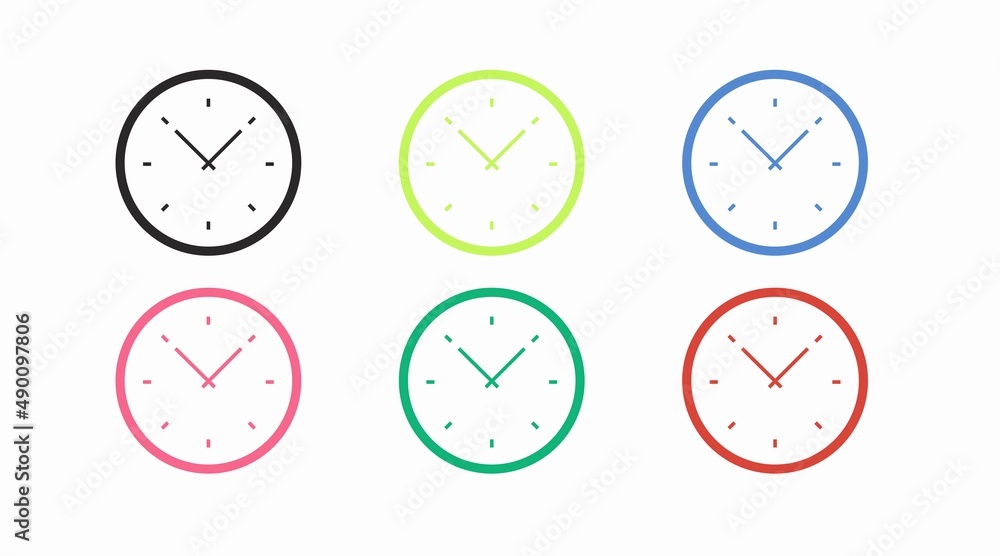 Time Icon Set. Set of clock vector illustration in different colors Time Icon Set. Set of clock vector illustration in different colors
