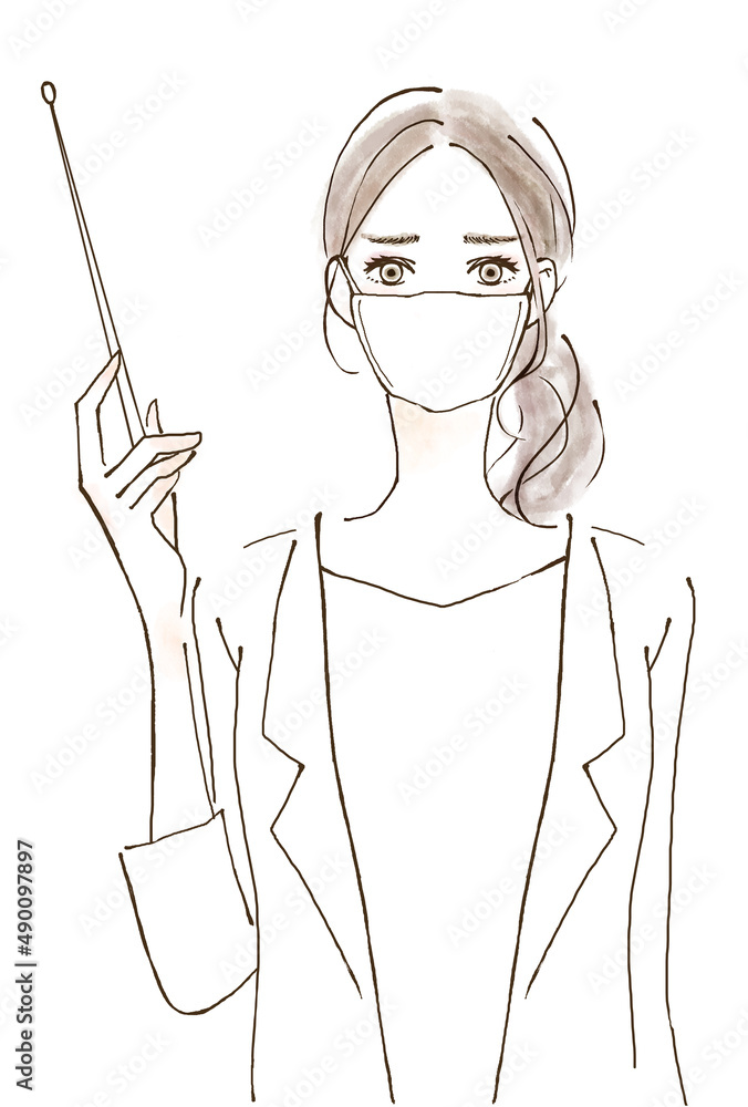 感染対策を解説する女医　マスクを着けた人物イラスト