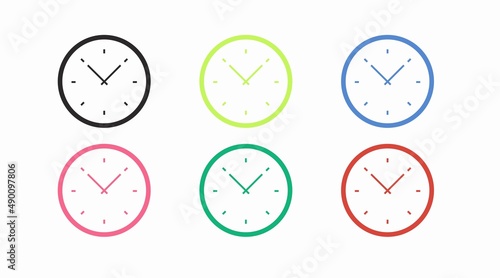 Time Icon Set. Set of clock vector illustration in different colors