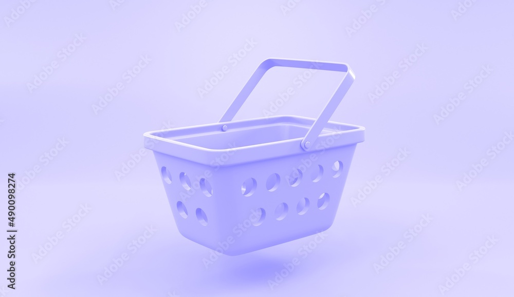 Shopping cart on purple background, 3d render. Empty supermarket basket, customers equipment for purchasing in retail or online shop, grocery and store market. Monochrome minimal illustration Shopping cart on purple background, 3d render. Empty supermarket basket, customers equipment for purchasing in retail or online shop, grocery and store market. Monochrome minimal illustration