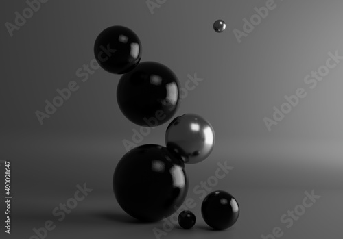 Abstract 3d render of composition with black spheres, modern background design