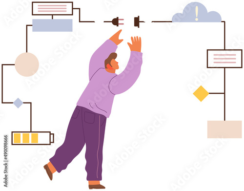 Man with logical, analytical, strategic, structural thinking mental mindset type. Mind behavior, mental perceiving, psychological concept with businessman and scheme, male with technical mindset