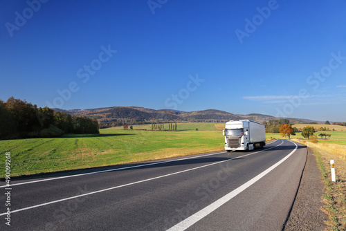 Landscape with a moving truck on the highway.  © Jaroslav Pachý Sr.