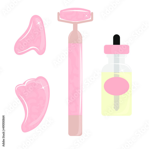 Vector cartoon set of tools for skin care isolated on white background