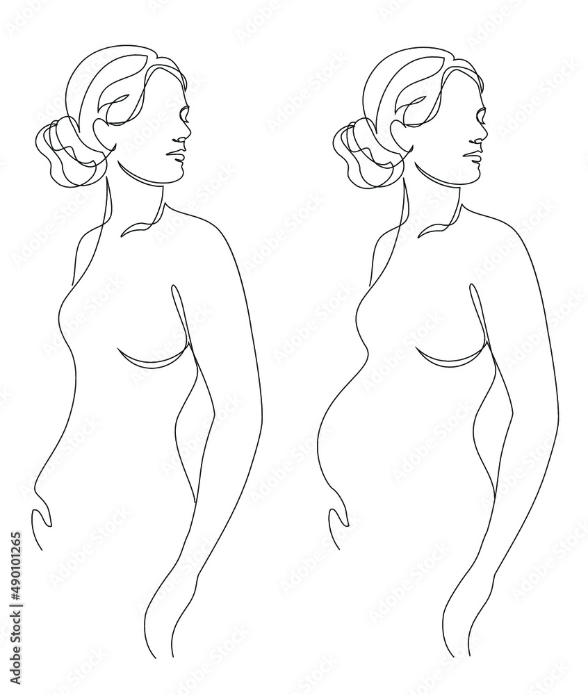 Silhouettes of a slim girl figure in a modern single line style. The woman is pregnant. Solid line, aesthetic decor outline, posters, stickers, logo. vector illustration set. Silhouettes of a slim girl figure in a modern single line style. The woman is pregnant. Solid line, aesthetic decor outline, posters, stickers, logo. vector illustration set.