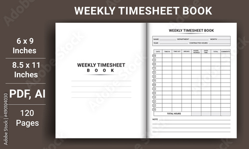 Weekly Timesheet Book, Planner Layout Template, Daily routine planner notebook, Daily planner journal template, Weekly planner templates set, Weekly journal notebook

