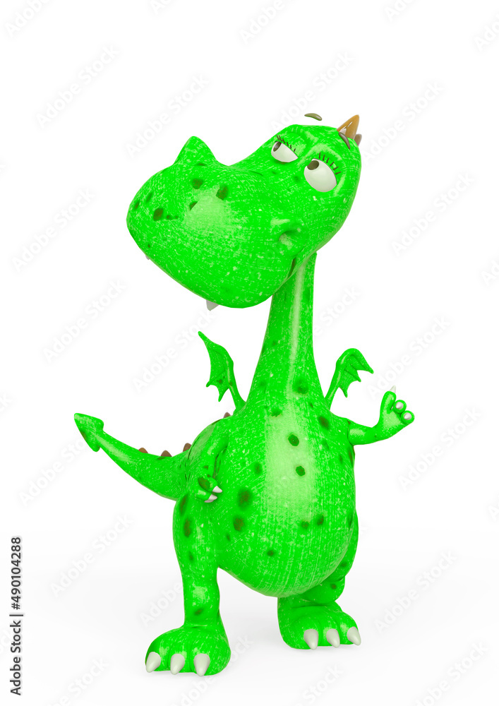 Fototapeta premium baby dragon is in doubt on white background