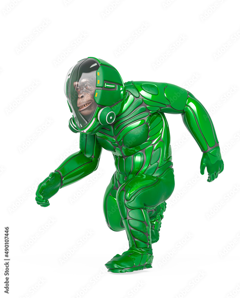 chimpanzee astronaut is running in white background chimpanzee astronaut is running in white background