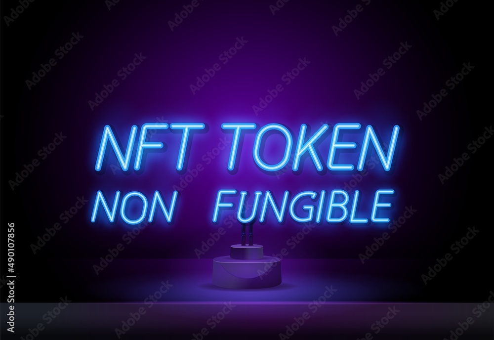 Outline neon NFT icon. Glowing neon nft sign, non-fungible token pictogram in vivid colors. Crypto art, virtual cryptography artwork, collectible digital token. Vector icon set, sign, symbol for UI