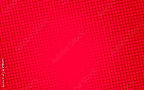 Pop art creative concept colorful comics book magazine cover. Polka dots red background. Cartoon halftone retro pattern. Abstract dotted design for poster, card, banner