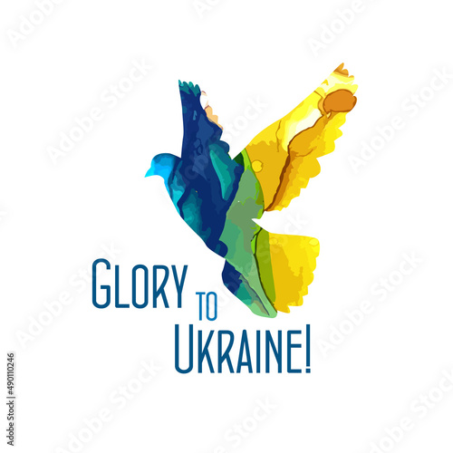 Glory to Ukraine. Abstract Peace dove blue and yellow . No war. Vector illustration