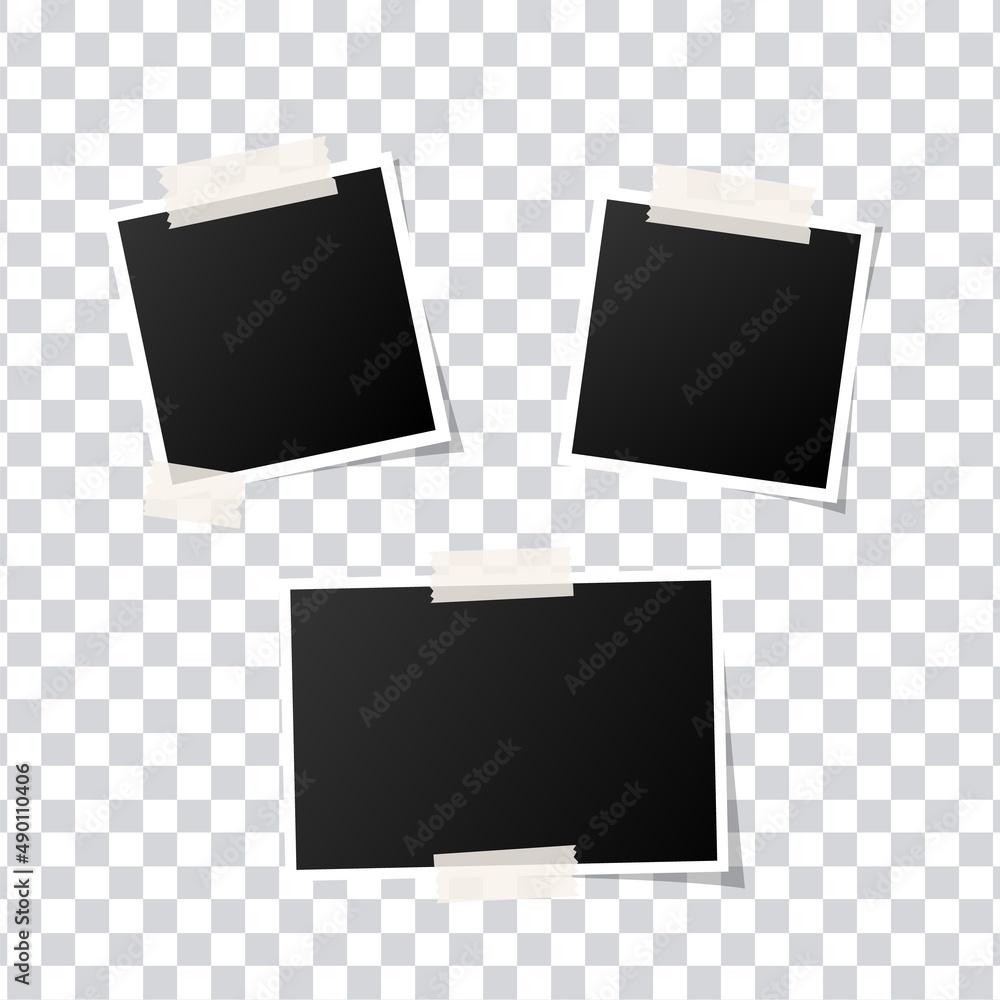 Set of empty photo frames compositions. Realistic vector mockups. Retro photo frames with shadow isolated on transparent background. Set of empty photo frames compositions. Realistic vector mockups. Retro photo frames with shadow isolated on transparent background.