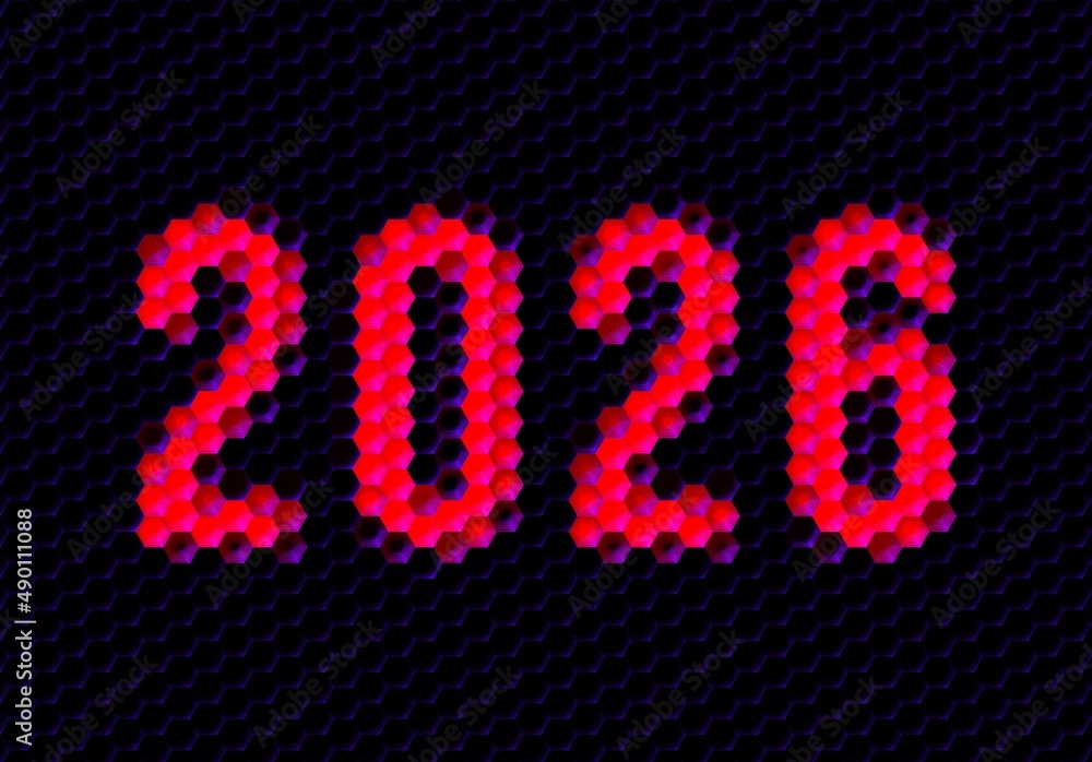 Sign of the 2026 year with hex pixel grid. New Years number or digits for holiday eve celebration card or calendar.