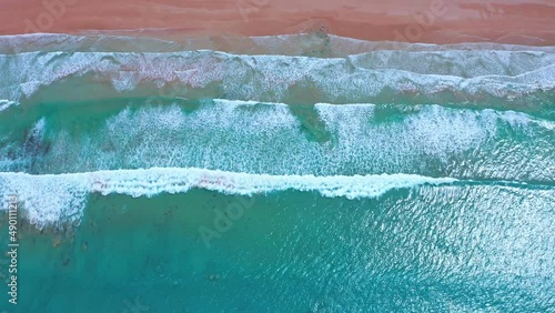 Australia beach aerial view. Ocean waves crush on sea shore. Victoria nature photo