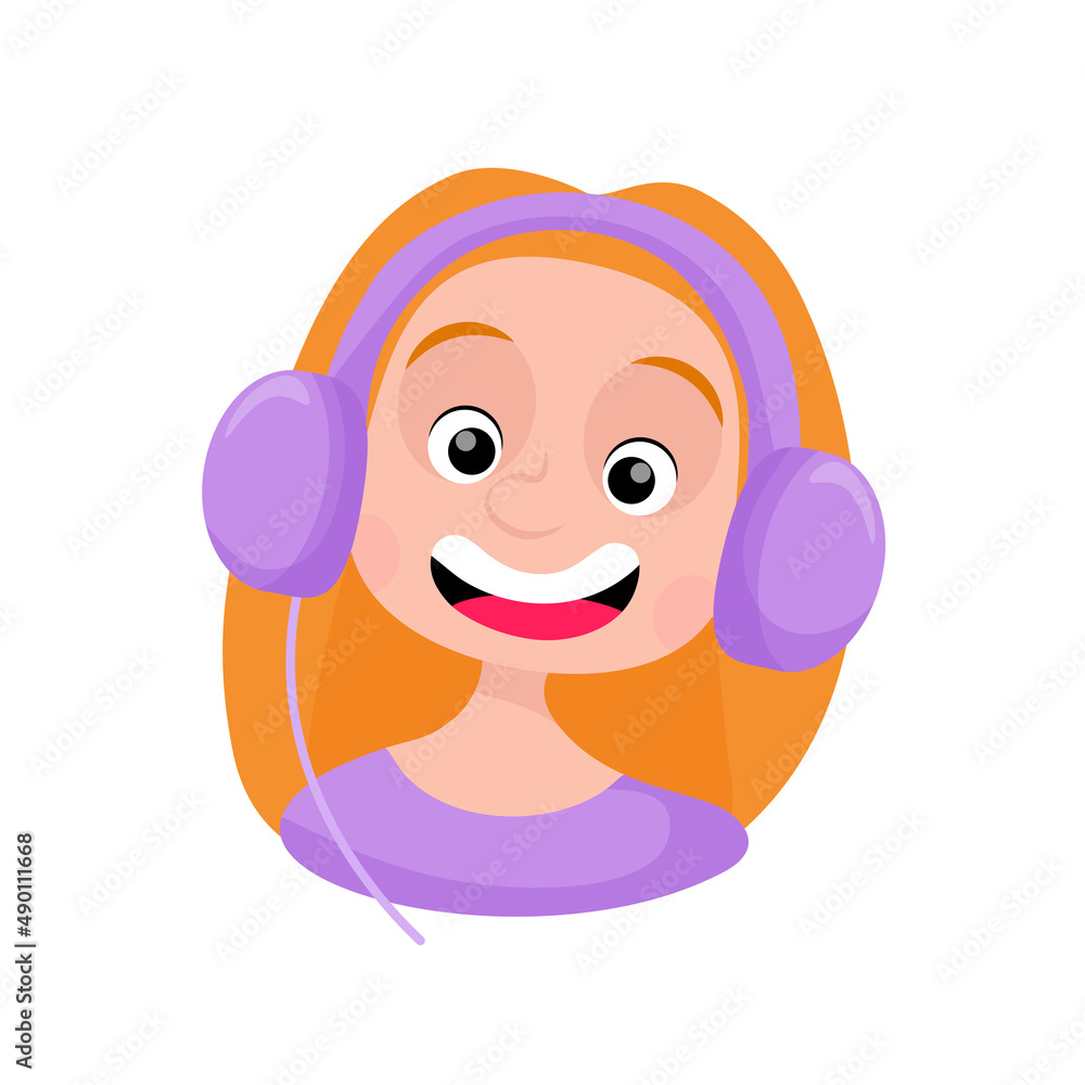 Red-haired girl in headphones Red-haired girl in headphones