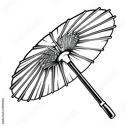 Asian umbrella. Asian element vector. Eastern culture symbol. Chinese umbrella isolated.