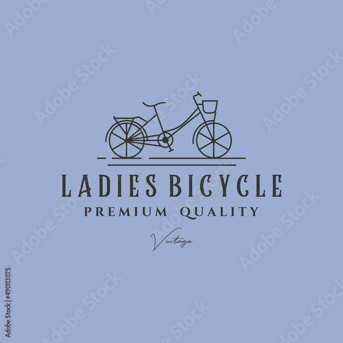 ladies bicycle line art logo vector illustration symbol design