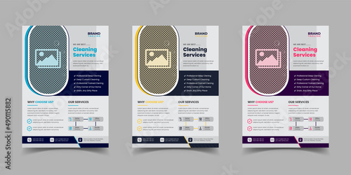 Cleaning service flyer template design set with cleaning service poster layout, banners, poster and leaflets design