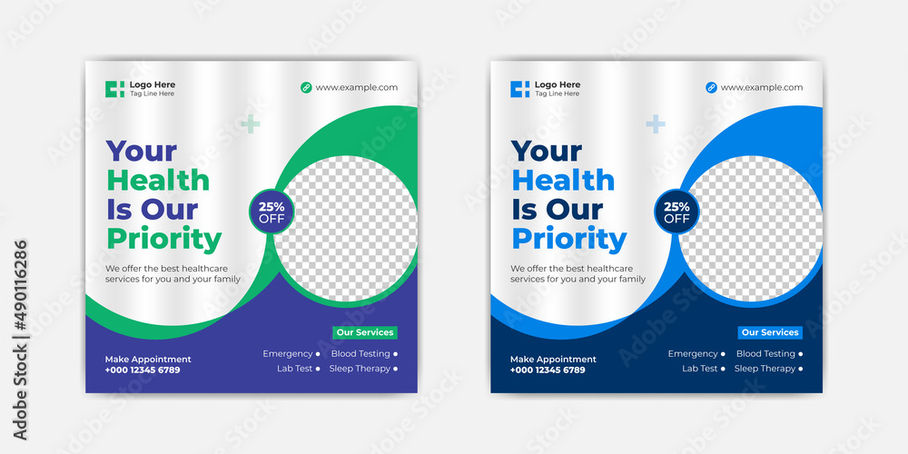 Medical social media post. Healthcare social media Square flyer template Medical social media post. Healthcare social media Square flyer template