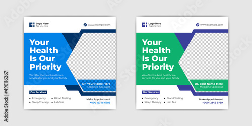 Medical healthcare service social media post template. Modern healthcare post. Doctor, clinic, business marketing banner promotion. 